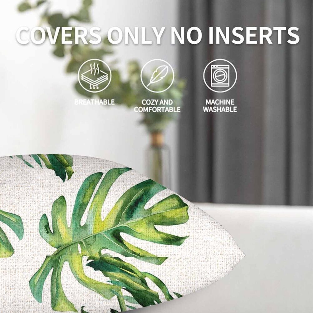 4728 Watercolor Palm Throw Pillow Covers Set of 2,Tropic Summertime Motif - Picture 2 of 7